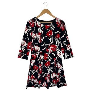 Banana Republic Dress Womens 8 Floral Fit Flare Career Lined Scoop Neck Navy